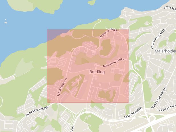 Karta som med röd fyrkant ramar in Skärholmen, Ålgrytevägen, Stockholm, Stockholms län