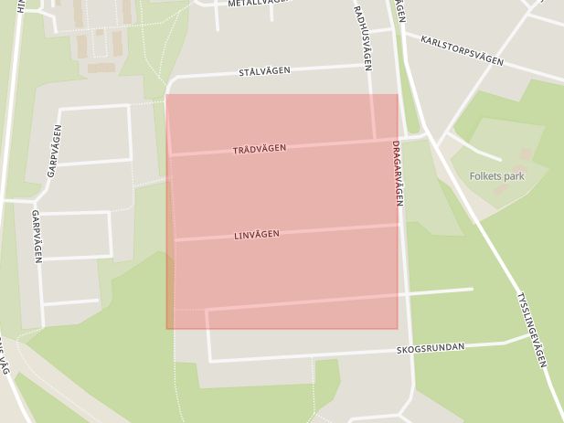 Karta som med röd fyrkant ramar in Trådvägen, Garphyttan, Örebro, Örebro län