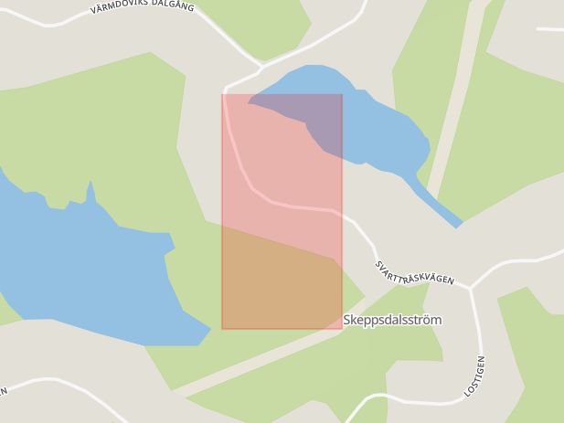 Karta som med röd fyrkant ramar in Skeppsdalsström, Värmdö, Stockholms län