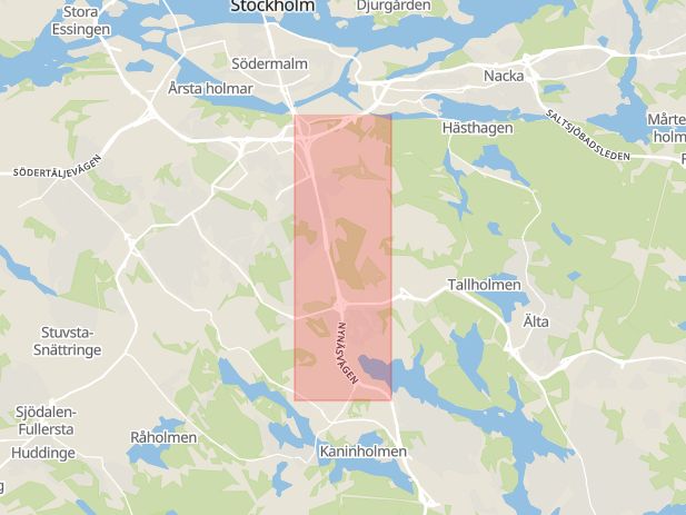 Karta som med röd fyrkant ramar in Nynäsvägen, Stockholm, Stockholms län