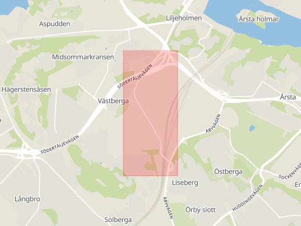 Karta som med röd fyrkant ramar in Västberga Allé, Stockholm, Stockholms län