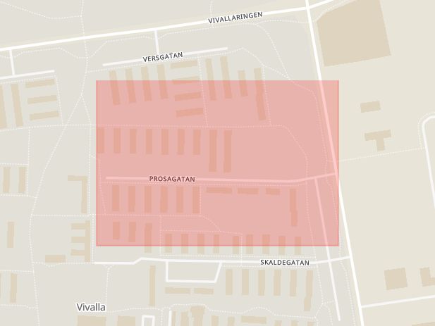 Karta som med röd fyrkant ramar in Prosagatan, Vivalla, Örebro, Örebro län