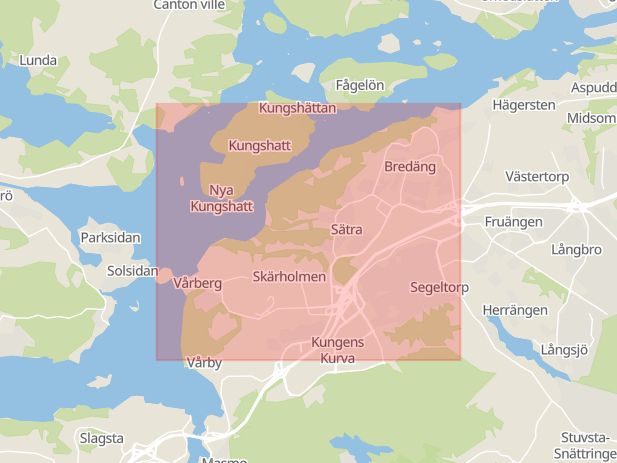 Karta som med röd fyrkant ramar in Hässelby Gård, Skärholmen, Nacka, Stockholm, Stockholms län