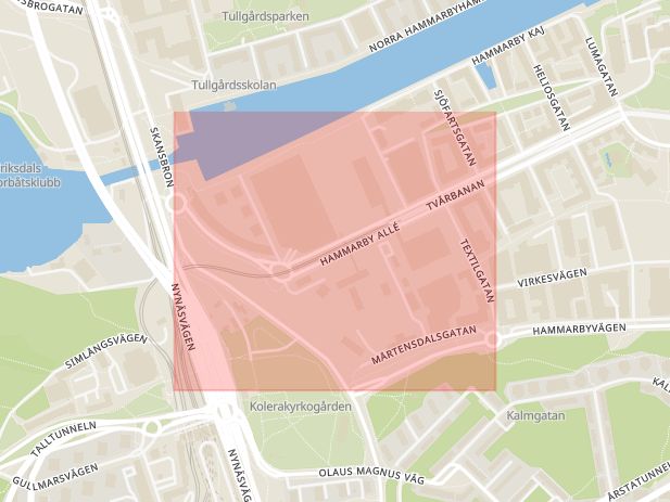 Karta som med röd fyrkant ramar in Mårtensdal, Stockholm, Stockholms län