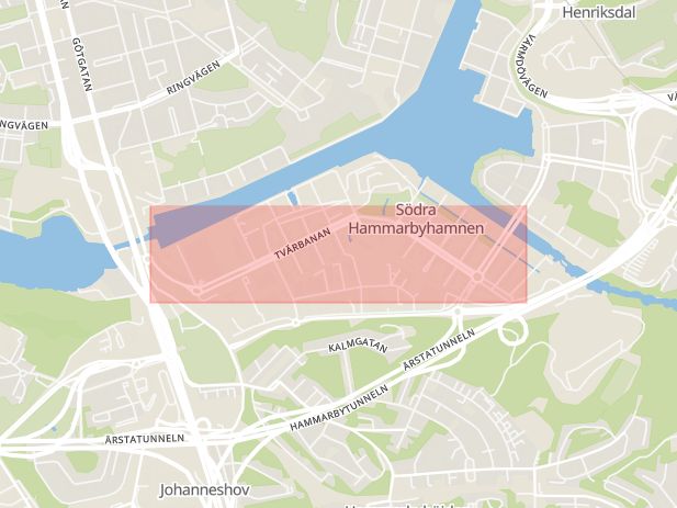 Karta som med röd fyrkant ramar in Hammarby Allé, Stockholm, Stockholms län