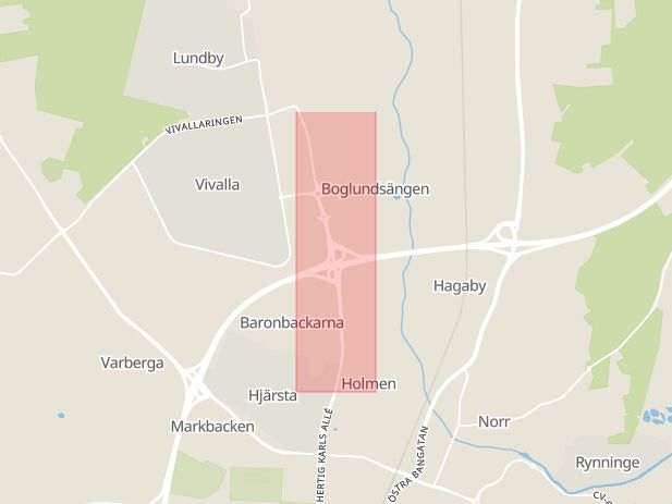 Karta som med röd fyrkant ramar in Hedgatan, Baronbacken, Örebro, Örebro län