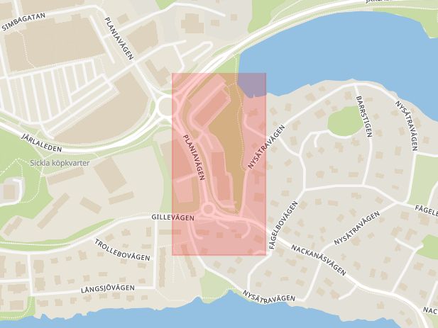 Karta som med röd fyrkant ramar in Stockholm, Capio Maria, Nacka, Stockholms län