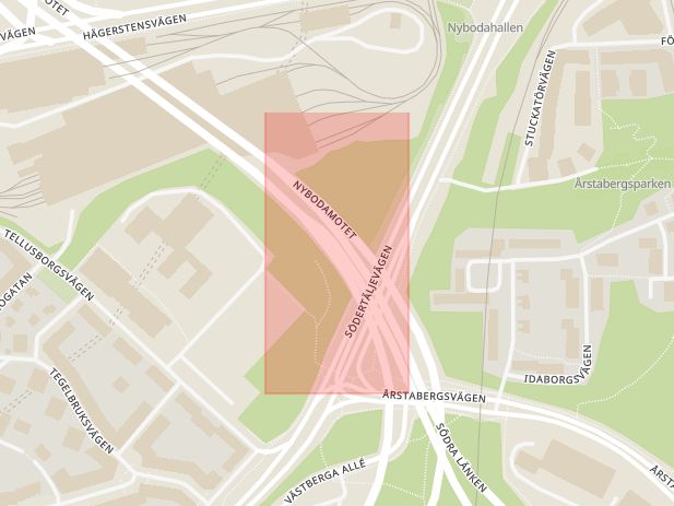 Karta som med röd fyrkant ramar in Trafikplats Nyboda, Stockholm, Stockholms län