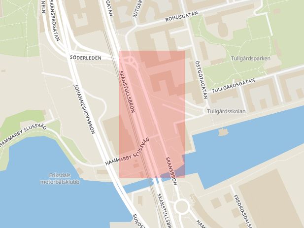 Karta som med röd fyrkant ramar in Skansbron, Stockholm, Stockholms län