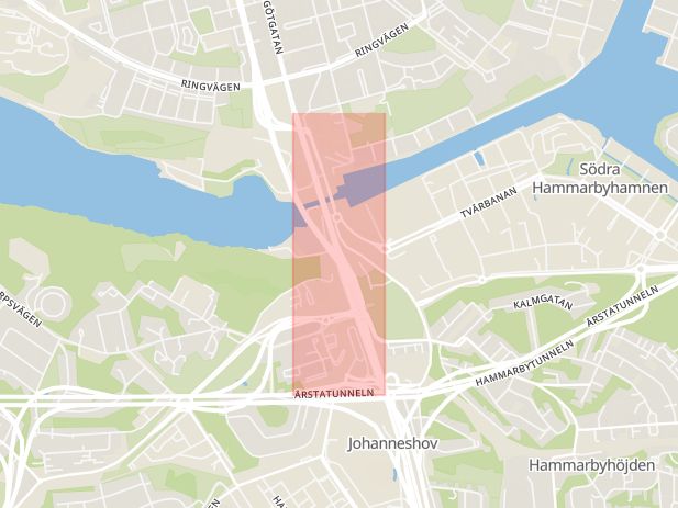 Karta som med röd fyrkant ramar in Södermalm, Skanstullsbron, Stockholm, Stockholms län