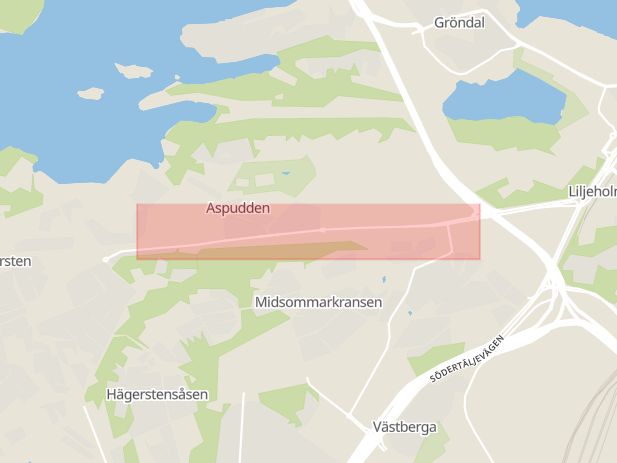 Karta som med röd fyrkant ramar in Aspudden, Hägerstensvägen, Stockholm, Stockholms län