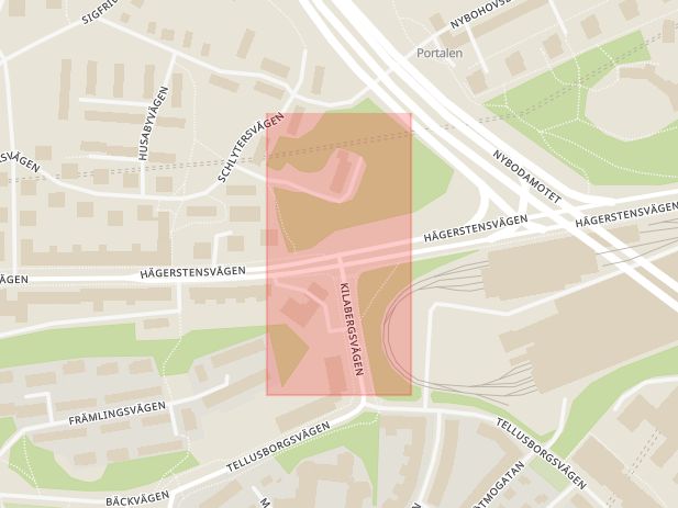Karta som med röd fyrkant ramar in Aspudden, Hägerstensvägen, Kilabergsvägen, Stockholm, Stockholms län