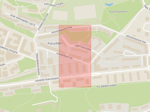 Karta som med röd fyrkant ramar in Aspudden, Örnsberg, Stockholm, Stockholms län