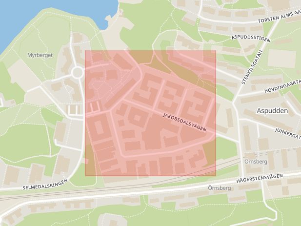 Karta som med röd fyrkant ramar in Hägersten, Instrumentvägen, Stockholm, Stockholms län