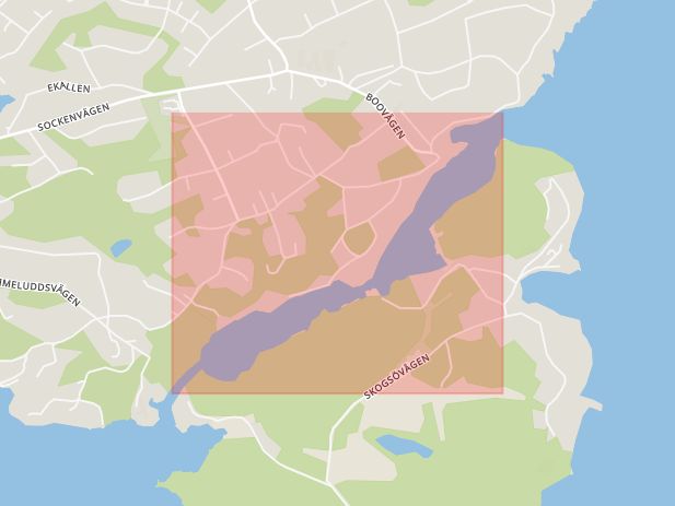 Karta som med röd fyrkant ramar in Baggensstäket, Nacka, Stockholms län