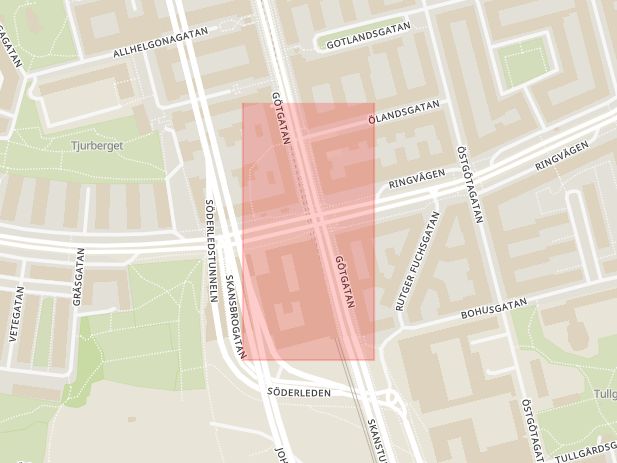 Karta som med röd fyrkant ramar in Skanstull, Stockholm, Stockholms län