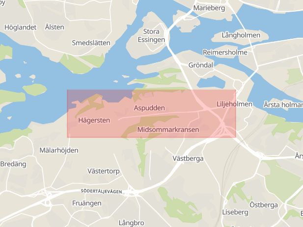 Karta som med röd fyrkant ramar in Hägerstensvägen, Stockholm, Stockholms län