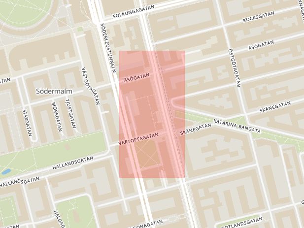 Karta som med röd fyrkant ramar in Södermalm, Skrapan, Stockholm, Stockholms län