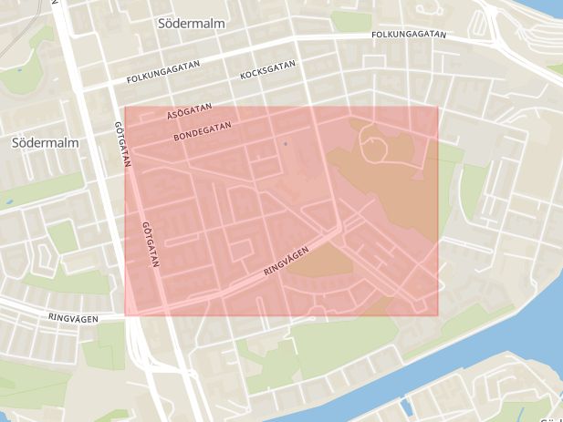 Karta som med röd fyrkant ramar in Katarina Bangata, Stockholm, Stockholms län