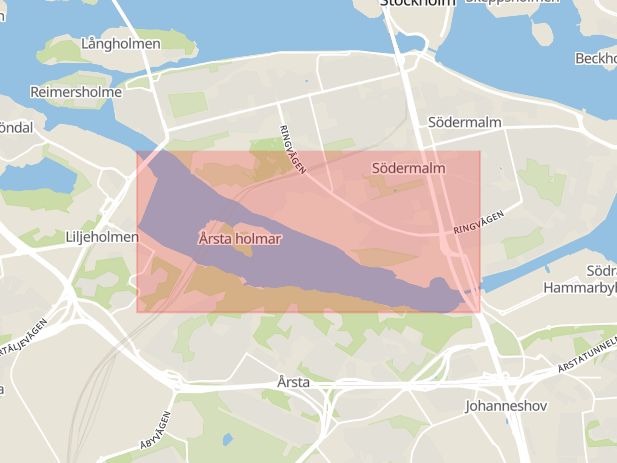 Karta som med röd fyrkant ramar in Årstaviken, Skanstull, Stockholm, Stockholms län