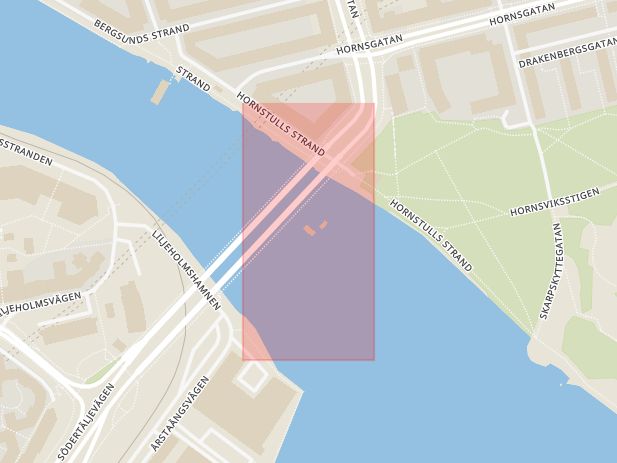 Karta som med röd fyrkant ramar in Södermalm, Marina, Hornstull, Stockholm, Stockholms län