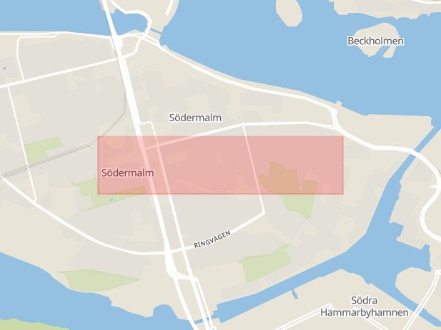 Karta som med röd fyrkant ramar in Södermalm, Åsögatan, Stockholm, Stockholms län