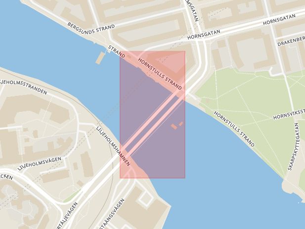 Karta som med röd fyrkant ramar in Munkbroleden, Liljeholmsbron, Stockholm, Stockholms län