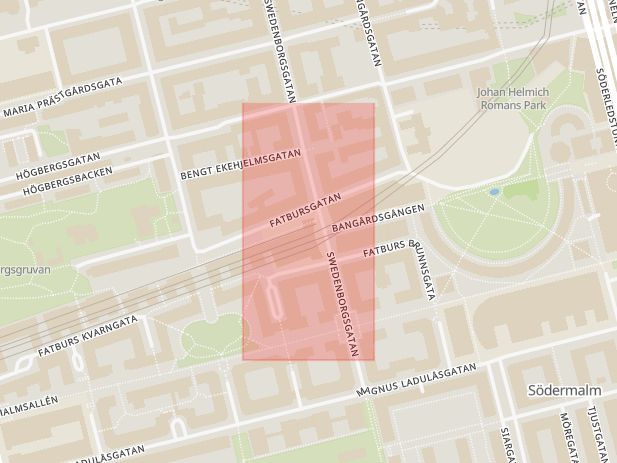 Karta som med röd fyrkant ramar in Södermalm, Rosenlundsgatan, Mariatorget, Stockholm, Stockholms län
