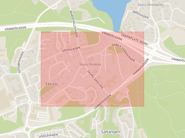 Karta som med röd fyrkant ramar in Gamla Landsvägen, Nacka, Stockholms län