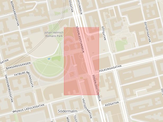 Karta som med röd fyrkant ramar in Medborgarplatsen, Södermalm, Gullmarsplan, Stockholm, Stockholms län
