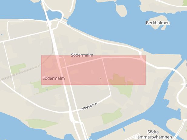 Karta som med röd fyrkant ramar in Södermalm, Åsögatan, Stockholm, Stockholms län