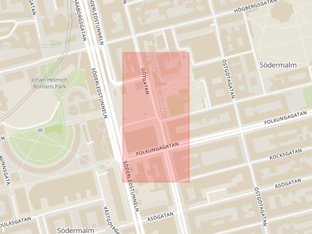 Karta som med röd fyrkant ramar in Götgatan, Medborgarplatsen, Tjärhovsgatan, Stockholm, Stockholms län