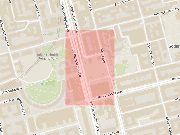 Karta som med röd fyrkant ramar in Medborgarplatsen, Stockholm, Stockholms län