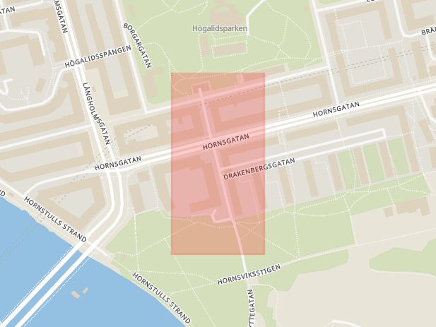 Karta som med röd fyrkant ramar in Lignagatan, Södermalm, Stockholm, Stockholms län