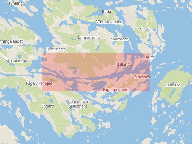 Karta som med röd fyrkant ramar in Stavsnäsvägen, Skeppsdalsström, Värmdö, Stockholms län