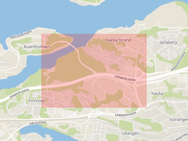 Karta som med röd fyrkant ramar in Vikdalsvägen, Nacka, Stockholms län