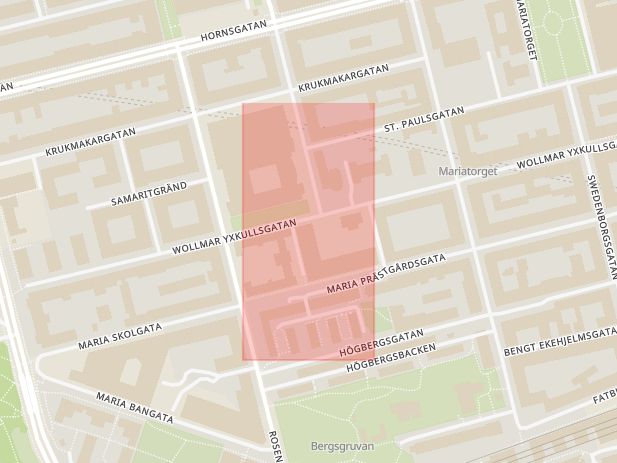 Karta som med röd fyrkant ramar in Timmermansgatan, Vårdcentralen, Västerås, Stockholms län