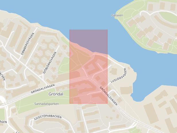 Karta som med röd fyrkant ramar in Gröndal, Eldarvägen, Stockholms Län, Råda, Stockholm, Stockholms län
