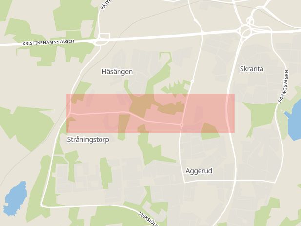 Karta som med röd fyrkant ramar in Baggängsvägen, Karlskoga, Örebro län
