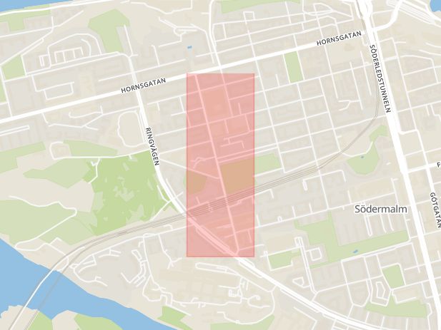 Karta som med röd fyrkant ramar in Rosenlundsgatan, Södermalm, Stockholm, Stockholms län