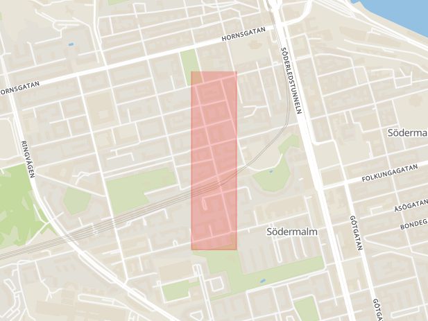 Karta som med röd fyrkant ramar in Swedenborgsgatan, Stockholm, Stockholms län