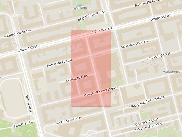 Karta som med röd fyrkant ramar in Södermalm, Rosenlundsgatan, Lägsta, Stockholm, Stockholms län