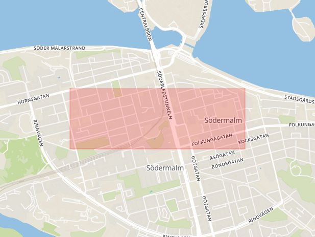 Karta som med röd fyrkant ramar in Högbergsgatan, Stockholm, Stockholms län