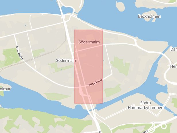 Karta som med röd fyrkant ramar in Östgötagatan, Södermalm, Stockholm, Stockholms län