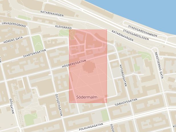 Karta som med röd fyrkant ramar in Katarina Kyrka, Stockholm, Stockholms län