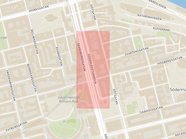Karta som med röd fyrkant ramar in Södermalm, Repslagargatan, Stockholm, Stockholms län