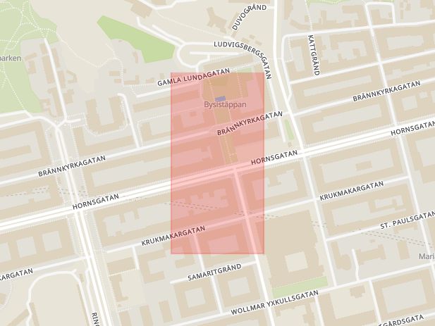 Karta som med röd fyrkant ramar in Häktet, Stockholms län