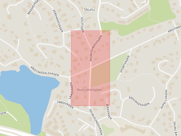 Karta som med röd fyrkant ramar in Skuru, Nacka, Stockholms län
