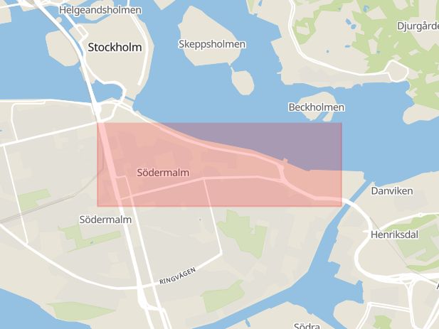 Karta som med röd fyrkant ramar in Södermalm, Folkungagatan, Stockholm, Stockholms län