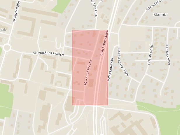 Karta som med röd fyrkant ramar in Rörläggarvägen, Karlskoga, Örebro län